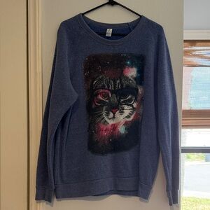 Galaxy Cat Graphic Sweatshirt - Navy Blue